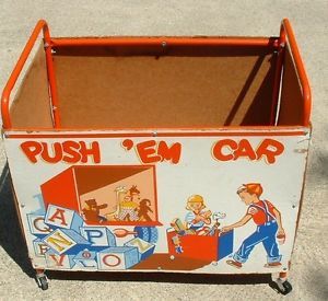 Push 'Em Car Kids Toy Box Childrens Rolling Toy Box Colorful Push 'Em Car GC