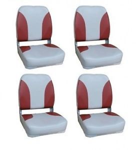 Four Deluxe High Back Fold Down Red Gray Boat Seat Fishing Chair New