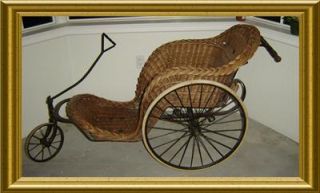 Antique England Victorian C 1880 V RARE Large Wicker Bath Chair Wheelchair