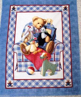 Blue Jean Teddy Bear Fabric Chair Bear Baby Quilt Top