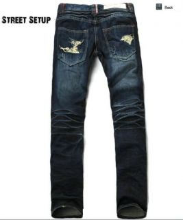 Mens Washed Holes Grid Jeans Pants Trousers H67 W28 34