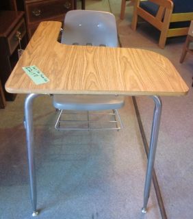 Adult Teen Size Grey Student Desk with Large Writing Tablet and Storage Basket