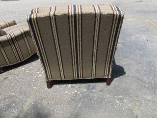 Pair of Baker Overstuffed Chairs Stripe Fabric Brand New