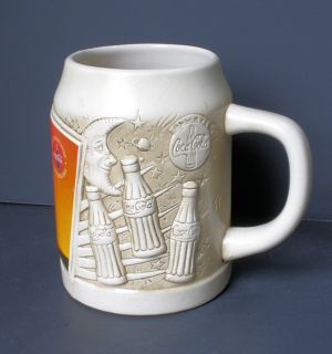 Vintage Coca Cola Sun Tankard Coke Bottles in Relief Pottery Mug