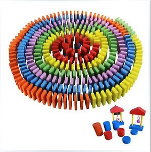 100pcs Wooden Bright Multicolor Tumbling Dominoes Set Games for Kids Play Toy