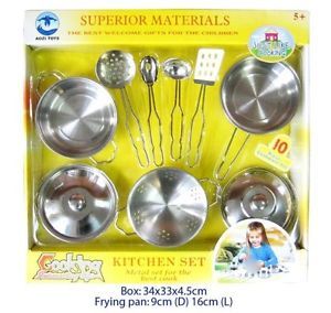 Kids Cookware Kitchen Cooking Set Stainless Metal Pretend Food Play Toy