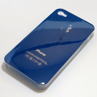 Dark Blue Color Clear Side Back Hard Case Cover for iPhone 4 with Logo on Back