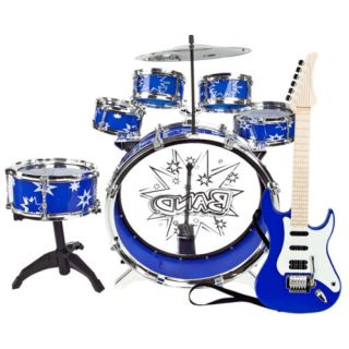 11 Pcs Kids Drum Set Girl Musical Instrument Toy Blue Boys Music Band Children