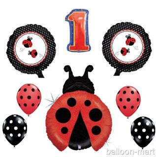First 1st Birthday Ladybug Balloons Party Supplies Red Black White Polka Dots