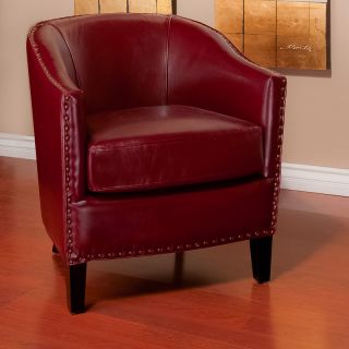 Luxurious Rich Red Wine Leather Tub Barrel Design Club Chair