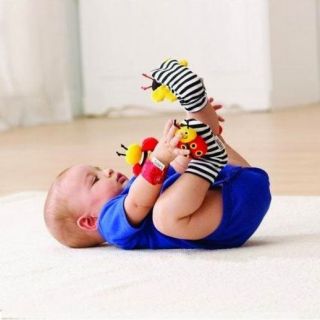 New Baby Kid Wrist Strap Bracelets Rattle Wristband Socks Toys Plush Foot Finder