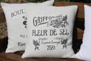 Antique Vintage French Linen Printed Grain Feed Sack Cushion Pillow Cover