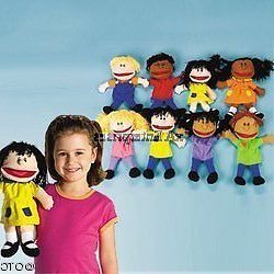 Plush Happy Kids Hand Puppets Set 8 PC Multi Ethnical Collection New