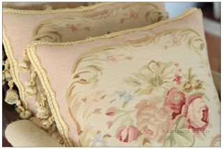 Shabby Rose Chic French Aubusson Pillow Faded Pastel Pink Chair Bed Sofa Couch