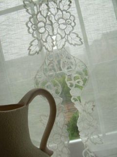 White Hand Embroidered Floral Balloon Shade Sheer Voile Cafe Kitchen Curtain E04