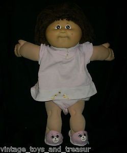 Vintage Cabbage Patch Kids Baby Doll Long Brown Hair Girl Stuffed Animal Plush E