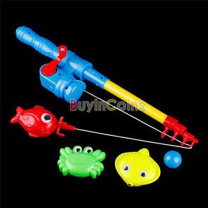 Hot Funny Magnetic Fishing Game Toy 1 Rod 4 Fish Kids Children Bath Time Fun