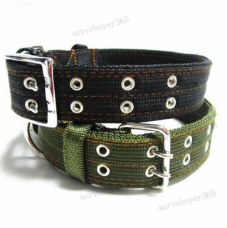 Army Metal Buckle 2 Row Belt Strap Pet Dog Collar Neckband Adjustable Large L XL