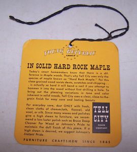 Vintage Tell City Chair Company Furniture Tag Indiana Solid Hard Rock Maple