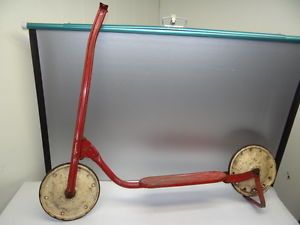 Antique Old Metal Unbranded Broken Red Children’s Kids Early Scooter Toy Wheels
