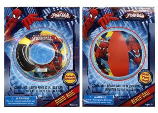 Marvel Spiderman Set Kids Inflatable Swim Ring Tube Float Pool Beach Ball Toy