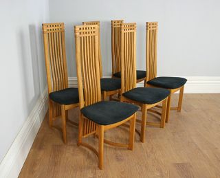 Set of Six 6 Danish Actona Art Deco Style Oak High Back Kitchen Dining Chairs