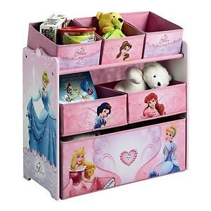 New Disney Princess Multi Bin Doll Toy Box Organizer Kids Girls Room 26x11x24
