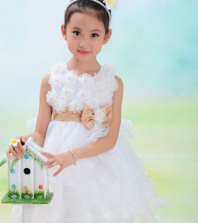 2014 Girls Kid 3D Bowknot Flower Tutu Skirt Princess Wedding Party Pageant Dress