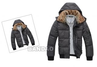 Men's Winter Down Puffer Parka Fur Hoodies Overcoat Cotton Padded Jacket Coat