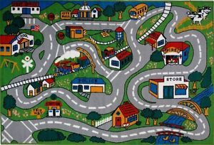 New Kids Area Rugs Toys Car Track Race Childrens Streets Trucks Play Carpet