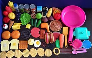 Big Lot Pretend Play Food Dishes Cans Chips for Preschool Toddler Toy Kitchen