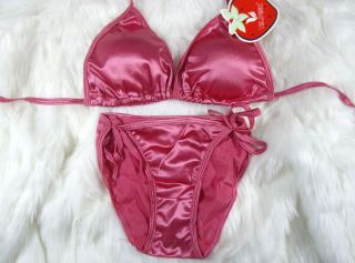 Erotic Shiny Bikini Sexy Swimwear Bra Panty Beach Party Clubwear Melon Red
