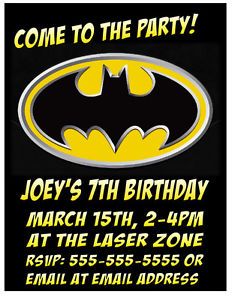 Batman Custom Birthday Party Invitations You Print or We Print Options