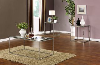 3 PC Kings Brand Chrome with Glass Top Coffee Table 2 End Tables New