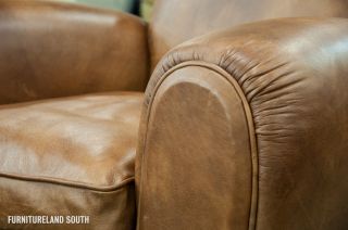 Go Home Overstuffed Brown Leather Cabaret Arm Chair
