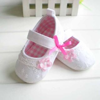 Cutie Kids Pink White Lace Flowers Bow Soft Bottom Princess Babys Walking Shoes