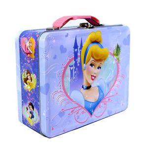 Disney Princess Cinderella Kids Girls School Storage Tin Tote Lunch Box Bag New