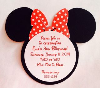 Minnie Mouse Birthday Party Invitation with Red and White Polka Dot Bow