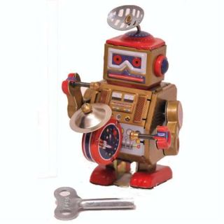 Tin Toy Wind Up Robot Gold Vintage Style Collectible Little Giant Retro Metal 4"