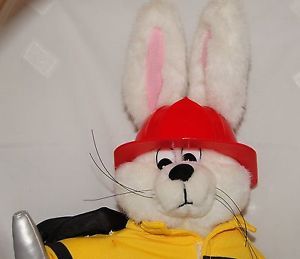 Fireman Bunny Rabbit Stuffed Plush Toy Hat Jacket Fire Hose Easter 14" Role Play