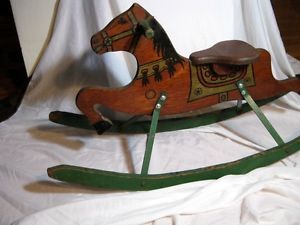 Antique 1930's Hand Painted Folk Art Rocking Horse Childs Toy Art Deco Well DONE