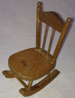 Vintage Teddy Bear Story Dollhouse Furniture Wooden Rocking Chair