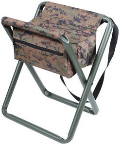 Military Outdoor Camp Folding Woodland Digital Chair Portable Stool w Pouch