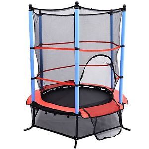 55” Round Kids Youth Trampoline Combo w Safety Pad Enclosure Net Bouncing Fun