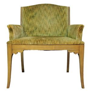 Vtg Hollywood Regency Mahogany Grain Painted Vanity Arm Chair Art Deco Green