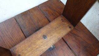 Petite Antique English Oak Drop Leaf Swivel Tea Table Carved Tiger Trestle Base