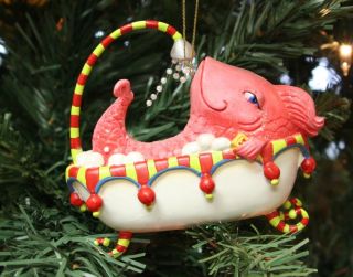 New Kurt Adler Whimzles Tubby Pink Fish in Tub Christmas Ornament Retired