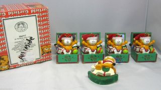 RARE Vintage 1978 Enesco Garfield in Toybox H O 4 Pcs Christmas Ornament 594717