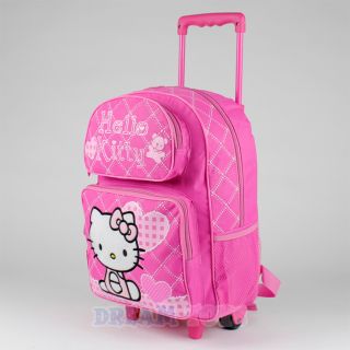 16" Large Sanrio Hello Kitty Roller Backpack Pink Checkered Girls Wheeled Bag