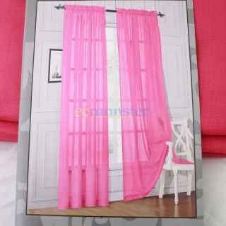 2 Panels Neon Pink Solid Polyester Window Curtains Sheer Voile 60"x 84" Each New
